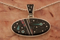 Calvin Begay Genuine Acoma Jet Sterling Silver Night Sky Pendant